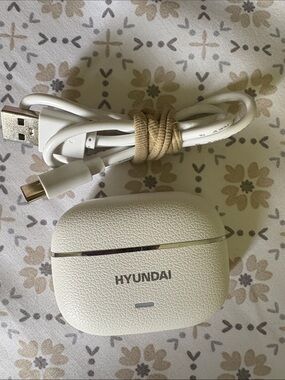 Hyundai White Textured Wireless Earbuds Case with USB Cable